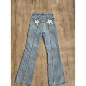 Harper Heritage Francesca's High Rise Flare Star Patch Jeans Light Wash 25